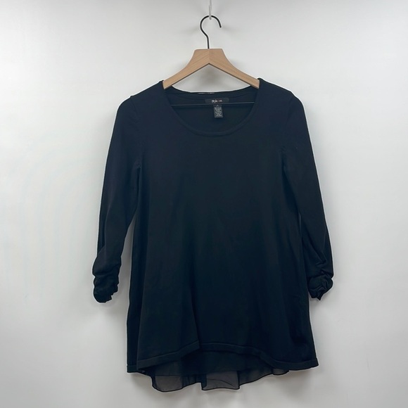 Style & Co Knit 3/4 Ruched Sleeve Crewneck Sweater Minimalist Black Small - Picture 1 of 7